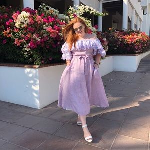 purple linen stripe dress